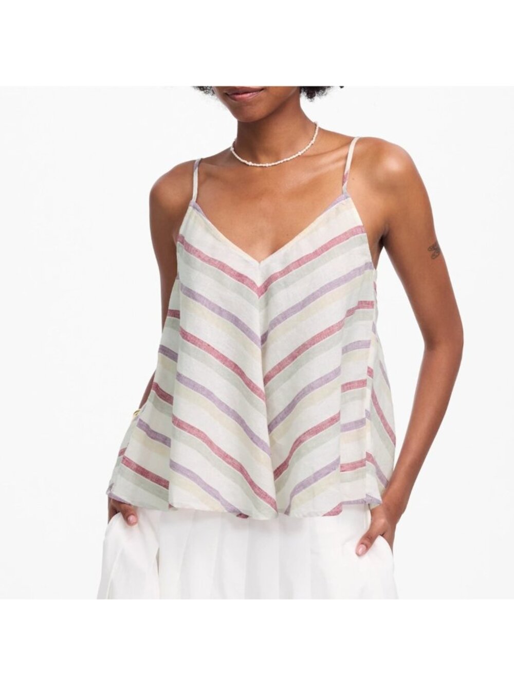 NWT Madewell Linen V-Neck Tank Top XS Multicolor Stripe Boho Festival Summer